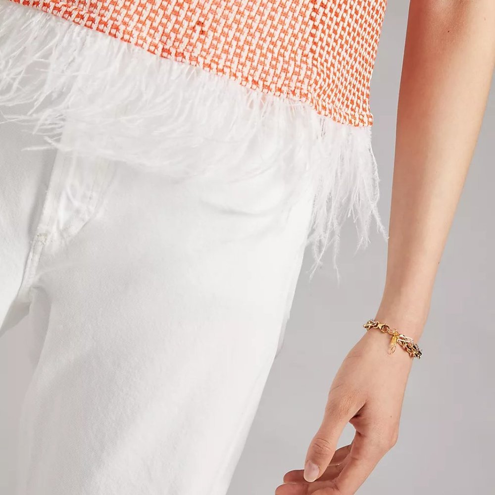 Anthropologie Eva Franco Orange Knit Feathered Top w/ Flutter Sleeves - Picture 6 of 7